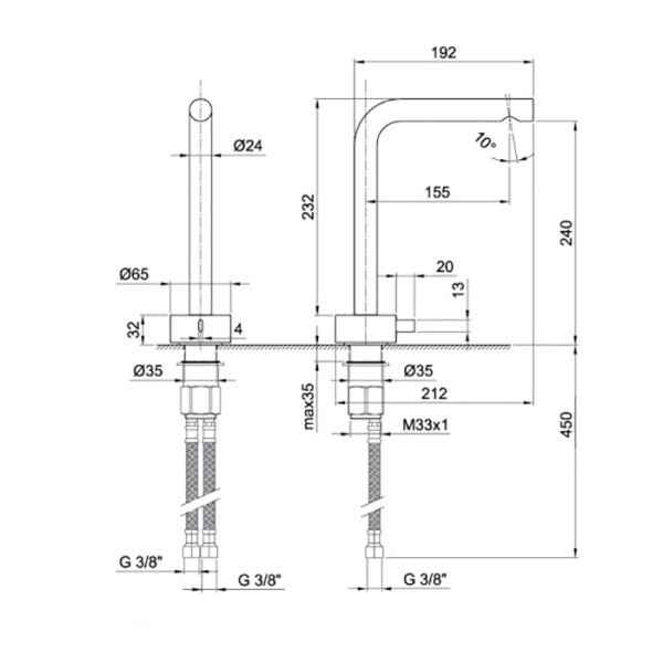 смеситель для раковины, fantini af/21, 27 p9 a006wf, 1 отв., без донного клапана, излив 155мм, matt copper pvd