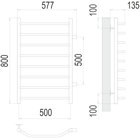 полотенцесушитель водяной terminus виктория 4670078530110 п8 500х800 с боковым подключением 500