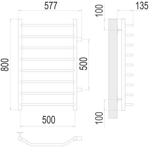 полотенцесушитель водяной terminus виктория 4670078530110 п8 500х800 с боковым подключением 500