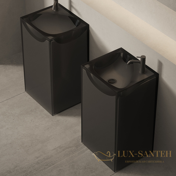 раковина напольная dea design pedestal basin, dd2024 495 r4, glasstech, 495х455хh880 мм, smoky black