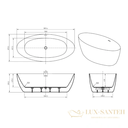 ванна акриловая свободностоящая 185,94x87,95 см belbagno bb707-1860-880, белый глянцевый