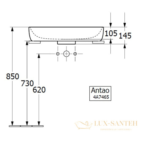 раковина накладная villeroy&boch antao 4a7465r1, 65x40x14,6 cм, ceramicplus, без перелива, белый глянцевый