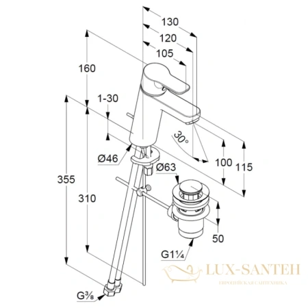 смеситель для раковины kludi pure&easy 372900565 с донным клапаном, хром