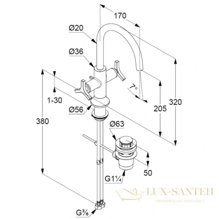 смеситель для раковины kludi nova fonte deco 201180539 с донным клапаном, хром