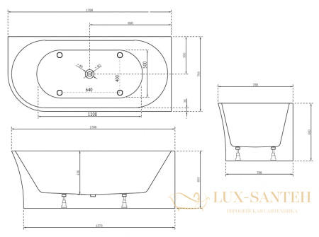 ванна акриловая угловая abber ab9257-1.7 r, белый глянцевый