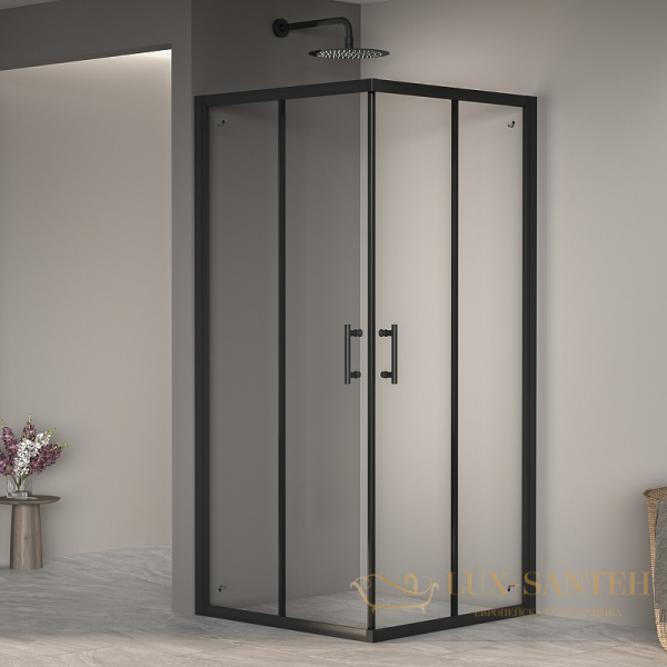 душевой уголок rgw passage 02083199-14 pa-31b 90x90, профиль черный, стекло прозрачное