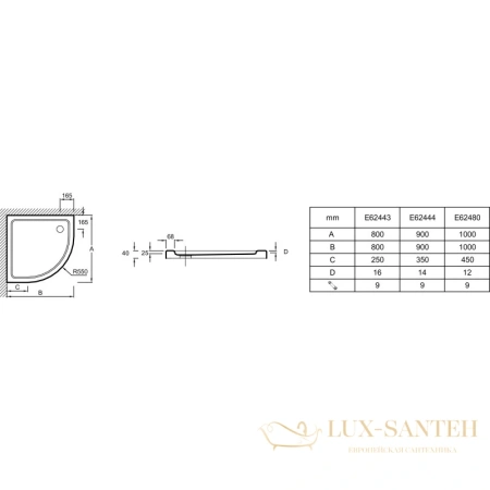 душевой поддон jacob delafon flight e62444-f-00 из литого мрамора 90х90 см, белый