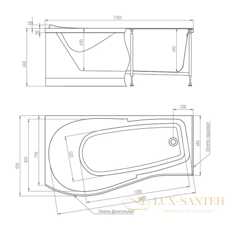 акриловая ванна timo vino vino1792l 170x92 см, белый