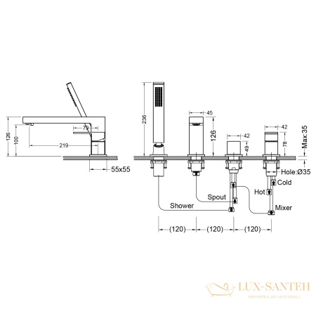 смеситель timo selene 2130/17y на борт ванны, золото матовое