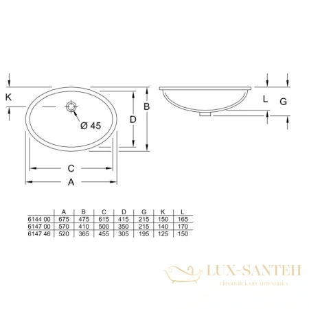 раковина villeroy & boch evana 614700r1 57х41 см, альпийский белый
