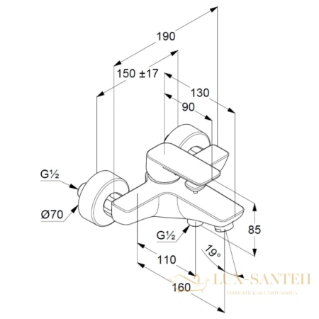 смеситель kludi pure&style 406810575 для ванны, хром