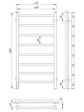 полотенцесушитель с/т laris феличия чкч п8 400/800 левый тэн черный 73207612