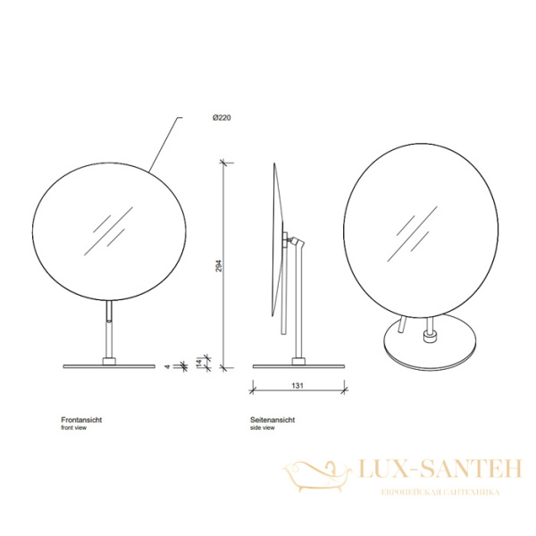 косметическое зеркало настольное decor walther round spt 71 0102560, увеличение x3, черный матовый