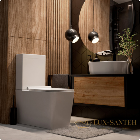 унитаз напольный безободковый aquame aqm1003, в комплекте c сиденьем softclose, горизонтальный выпуск, белый глянцевый