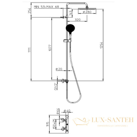 душевая система bossini apice termostatico l10505.030, хром
