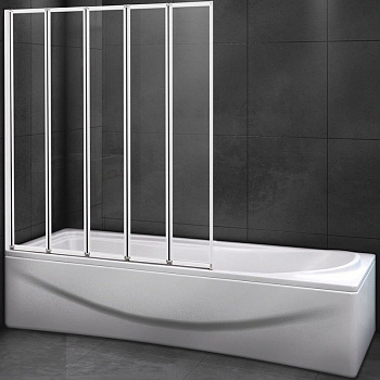 шторка на ванну cezares relax relax-v-5-120/140-c-bi 120 см профиль серый, стекло прозрачное