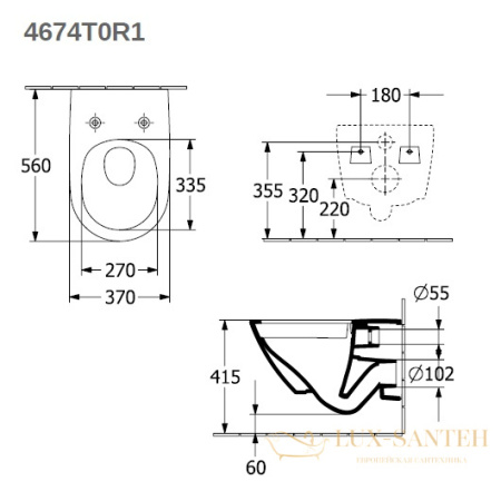 унитаз подвесной villeroy&boch antao 4674t0r7 pure black ceramicplus, безободковый, торнадо, черный матовый