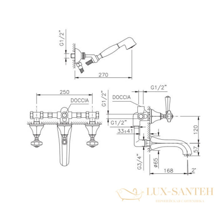 смеситель для ванны встраиваемый nicolazzi teide chic, 1903go15c, с изливом и душевым комплектом, золото