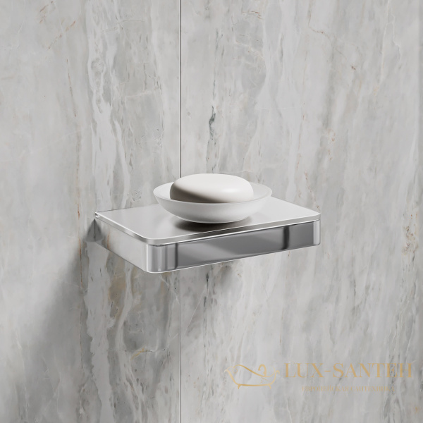 мыльница lemark glass line 9741037 с держателем, хром/белое стекло