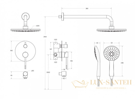 душевая система для душа встраиваемая cezares rrelax-dset-in, со встроенной частью, нержавеющая сталь
