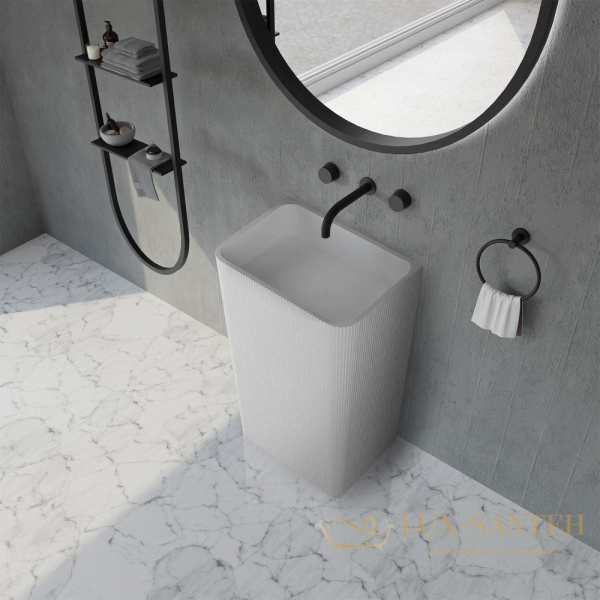 раковина напольная пристенная abber stein as2505-h, вертикальный выпуск, 50х35х85h, белый матовый