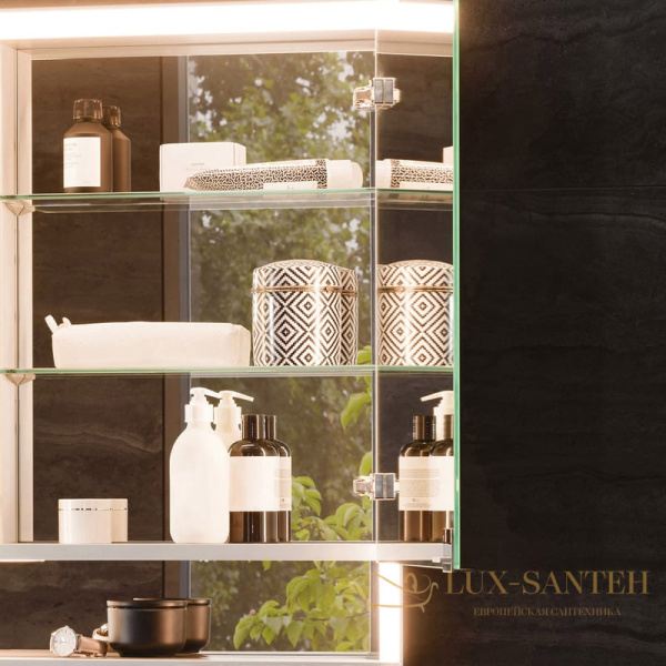 зеркальный шкаф keuco royal lumos, 14324171304, 1000х735х130 мм, к.: анодированный серебристый алюминий/зеркало