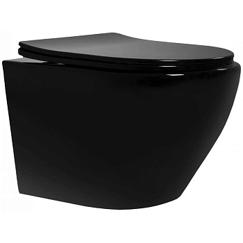 подвесной безободковый унитаз rea carlo mini rea-c8936 с сиденьем микролифт, черный глянец