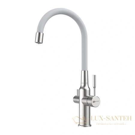 смеситель для кухни lemark expert lm5083s-white, с гибким изливом и подключением к фильтру с питьевой водой, нержавеющая сталь/белый