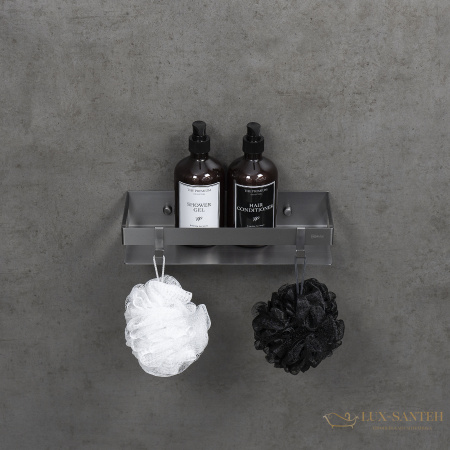 полка для душа lemark shelf line 9776051, 300 мм с крючками, графит