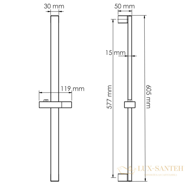 душевая штанга 60,5 см wasserkraft a318, никель
