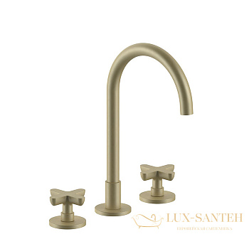 смеситель для раковины, fantini icona classic, 53 p6 r007, 3 отв., с нажимн. донным клапаном, излив 160мм, matt british gold pvd