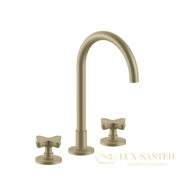 смеситель для раковины, fantini icona classic, 53 p6 r007, 3 отв., с нажимн. донным клапаном, излив 160мм, matt british gold pvd