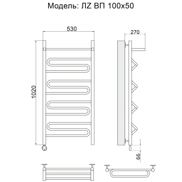 полотенцесушитель электрический ника curve лz вп 100/50 левый тэн, цвет хром