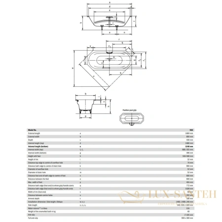 стальная ванна kaldewei vaio duo 8 233300010001 953 standard 180х80 см, альпийский белый 