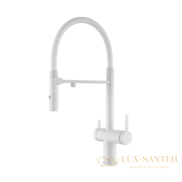 смеситель для кухни под фильтр с гибким изливом paulmark gravity gr213888-wh, белый матовый