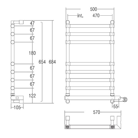 полотенцесушитель электрический margaroli sole 564-8 вох 5644708crnb, высота 70.2 см, ширина 57 см, хром