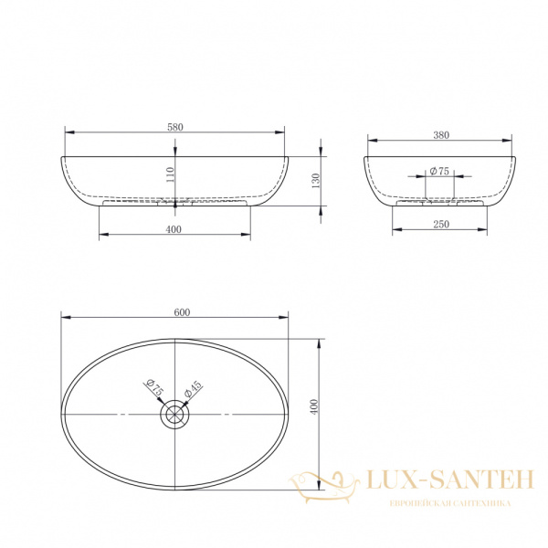 раковина накладная abber stein as2619, 60х40 см, матовый белый