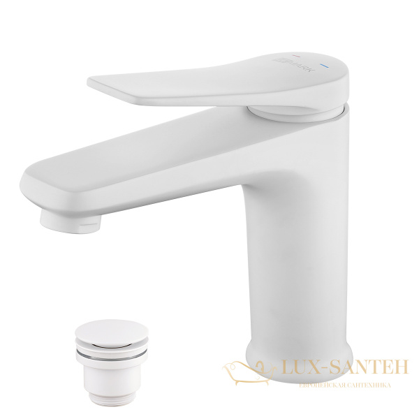 смеситель для раковины lemark bronx lm3706mw, с донным клапаном, белый матовый