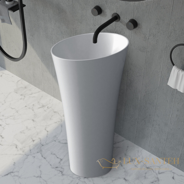 раковина напольная пристенная abber stein as2509-h, горизонтальный выпуск, 50х50х85h, белый матовый