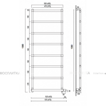 полотенцесушитель электрический margaroli sole 370-542-8 box 5423708sab, высота 138 см, ширина 57 см, хром матовый