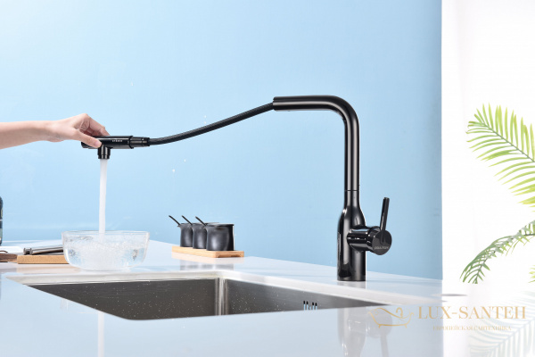 смеситель для кухни под фильтр с выдвижным изливом paulmark viper vi213105-gb, черный глянцевый