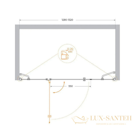 душевая дверь cezares verona verona-w-b-13-30+60/40-p-cr-l 130 см l профиль хром, стекло рифленое