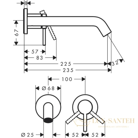 смеситель для раковины встраиваемый с выпуском hansgrohe tecturis s coolstart ecosmart 73351670, черный матовый