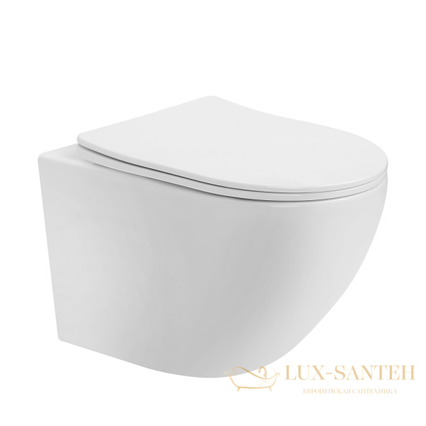 унитаз подвесной безободковый abber bequem ac1100mw, 49х35,5 см, смыв торнадо, белый глянцевый