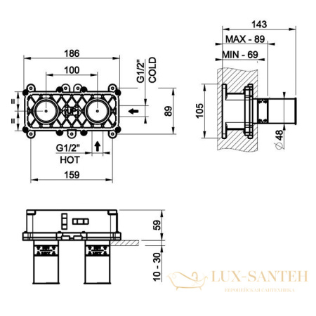встраиваемая часть gessi emporio via tortona 38498.031, смесителя для раковины, хром