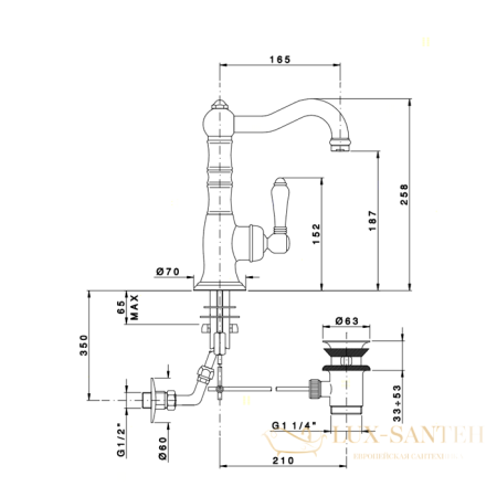 смеситель для раковины, nicolazzi p.m. blanc antique, 3458cr76ac, с донным клапаном, ручки состаренная керамика, хром