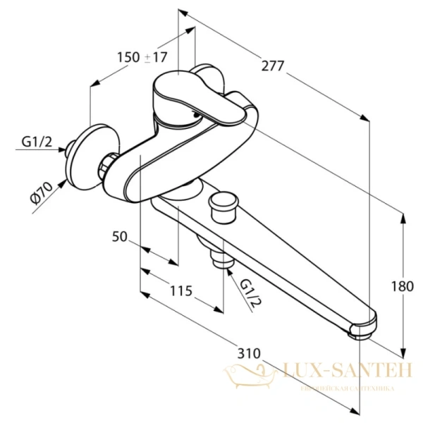 смеситель kludi objekta 324910575 для ванны, хром