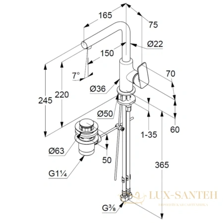 смеситель для раковины kludi pure&style 400250575 с донным клапаном, хром