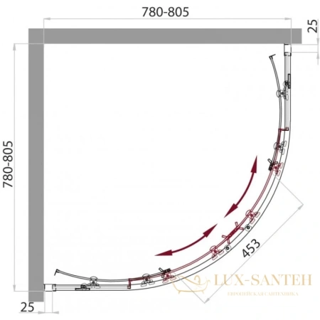 душевой уголок belbagno sela-r-2 sela-r-2-80-p-cr 80x80 см, стекло рифленое