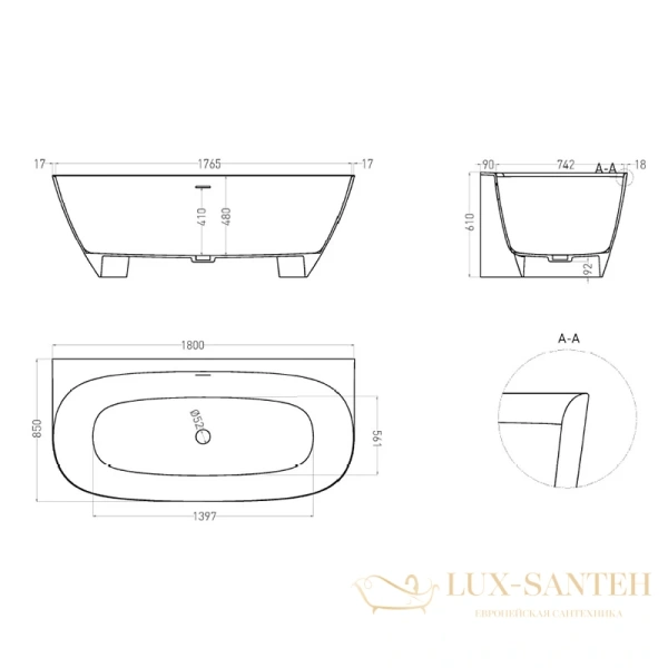 ванна salini sofia 102523m s-stone 180x85 см, белый